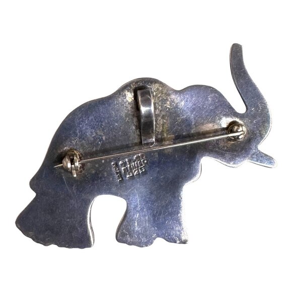 Vintage Laton Taxco Silver Gold Two Tone Elephant Brooch Pin Trunk Up pendant - Picture 2 of 6